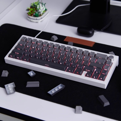Gradient Grey 104+32 PBT Doubleshot Backlit Keycaps Set Cherry Profile Side Legends for MX Switches Mechanical Gaming Keyboard